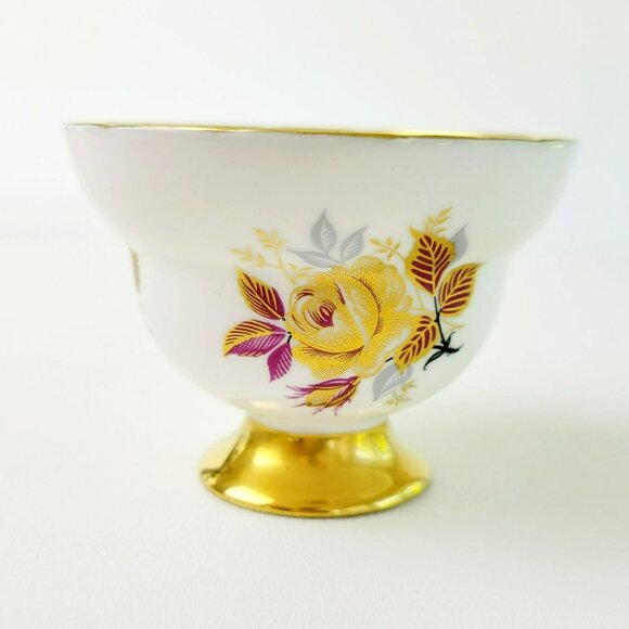 Vintage Rosina Heavy Gold Teacup & Saucer Yellow Rose Leaves Fall Autumn - Picture 5 of 16